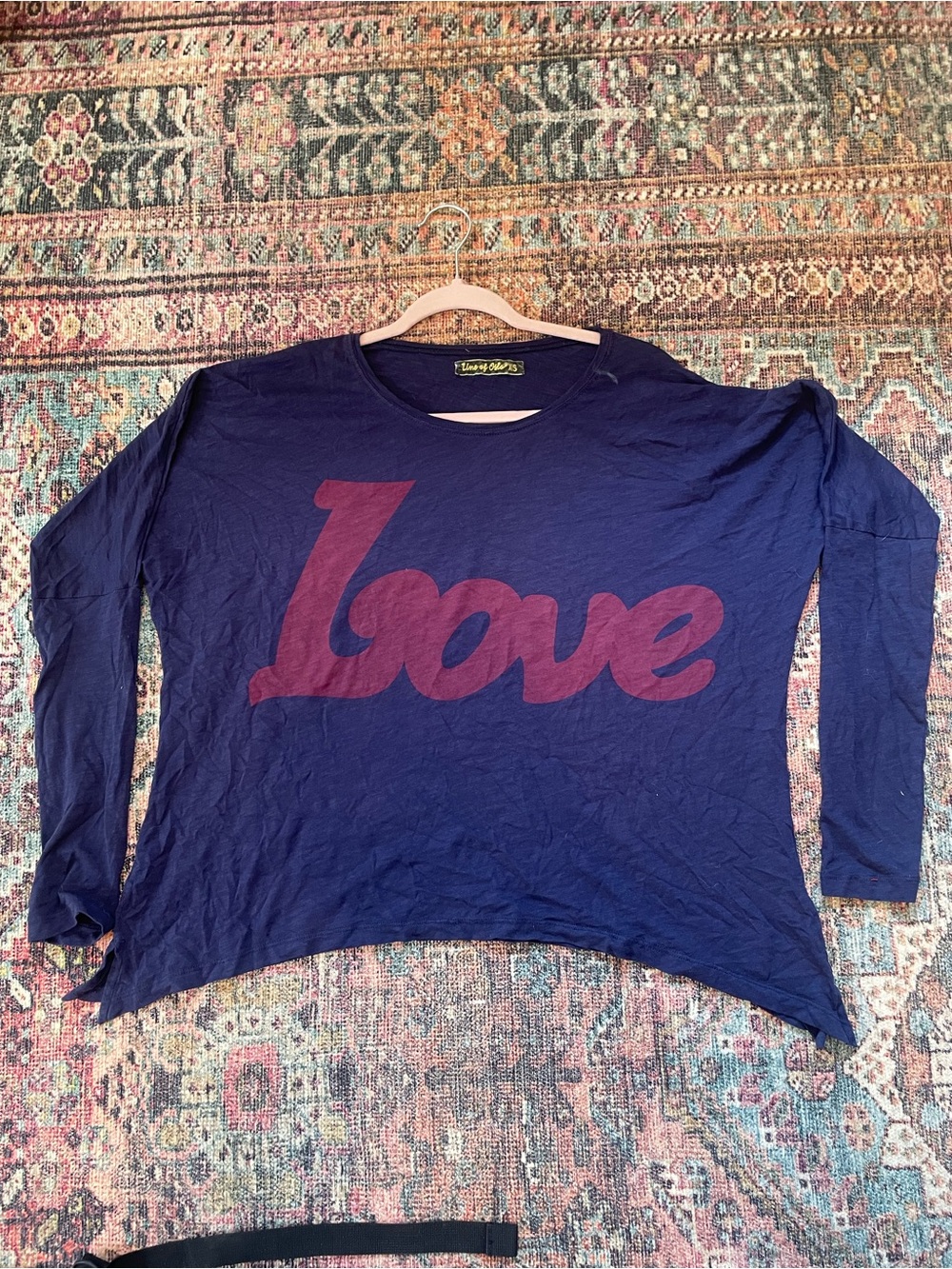 Line of Oslo Love Graphic Long-Sleeve Tee in Navy with Maroon Print